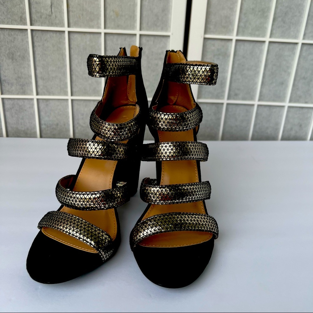 Charlotte Russe Black and gold strap heels
